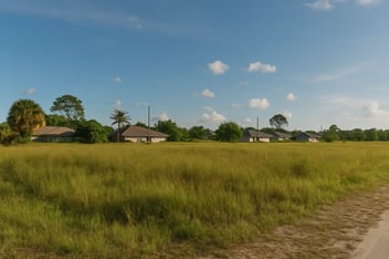 Vacant land in Lehigh Acres, Florida with road access and clear skies